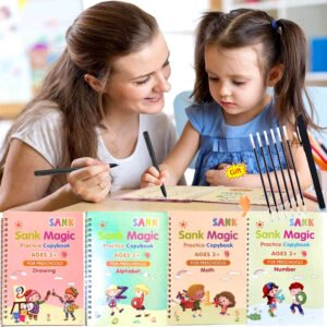 Sank Magic Practice Copybook Books With Pen & Refills Reusable Handwriting Workbook Tracing Practice Book For Preschools